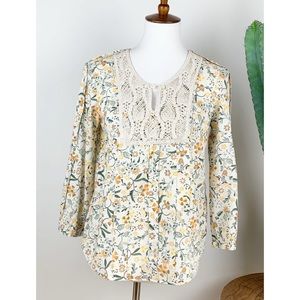 Zara Basic | Floral Crochet Detail Popover Top